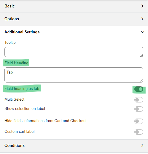 set a tab for a single field or multiple fields